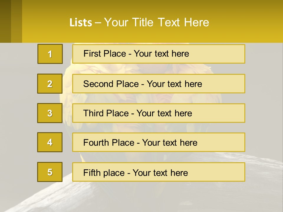 Two Yellow And Green Birds Sitting On Top Of A Tree Branch PowerPoint Template