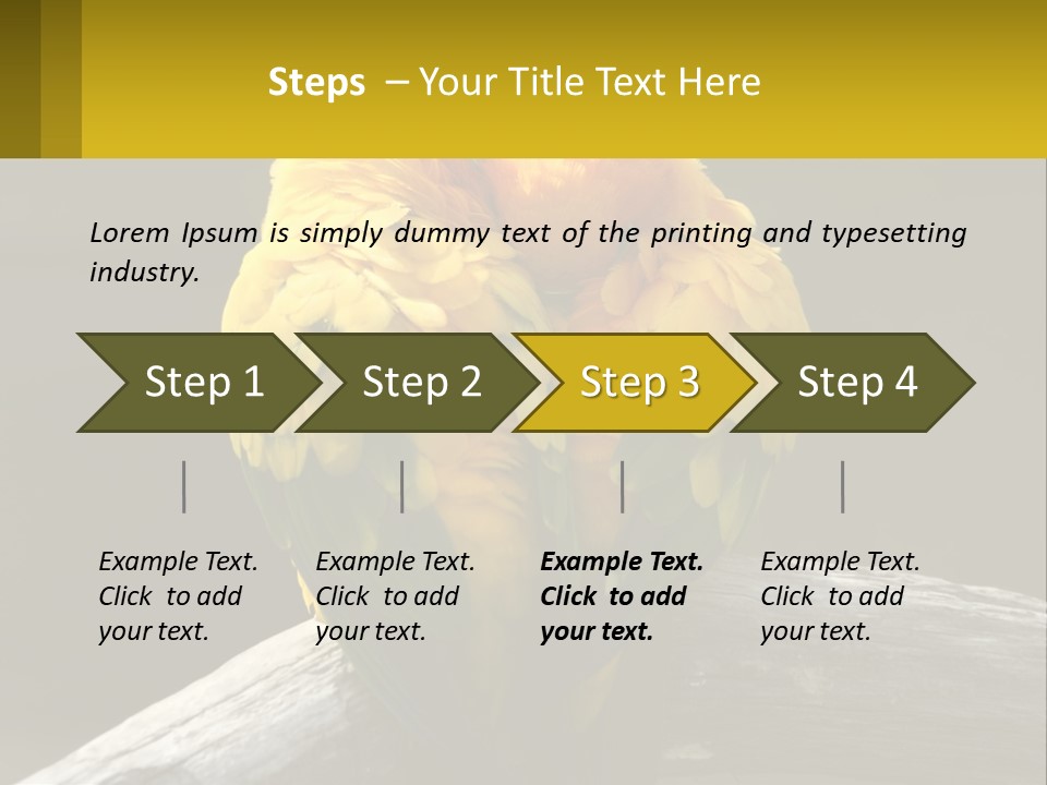 Two Yellow And Green Birds Sitting On Top Of A Tree Branch PowerPoint Template
