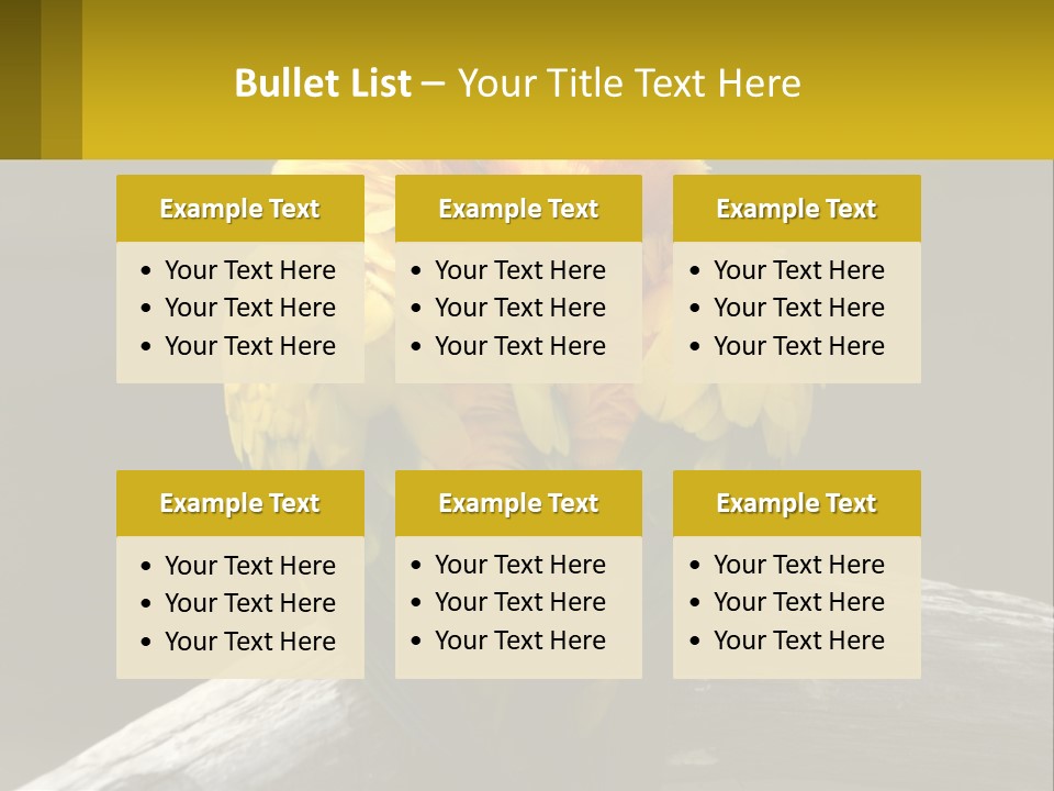 Two Yellow And Green Birds Sitting On Top Of A Tree Branch PowerPoint Template