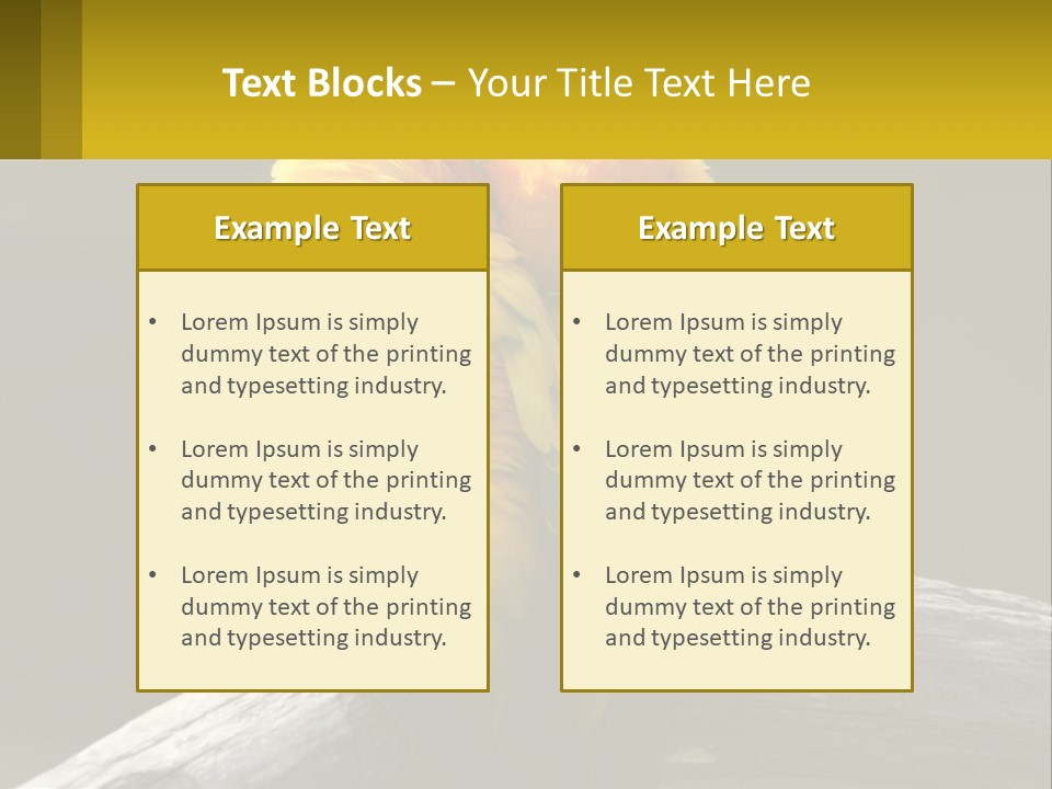 Two Yellow And Green Birds Sitting On Top Of A Tree Branch PowerPoint Template