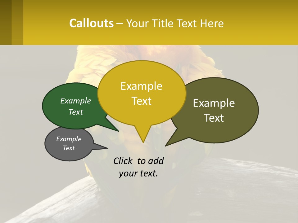 Two Yellow And Green Birds Sitting On Top Of A Tree Branch PowerPoint Template