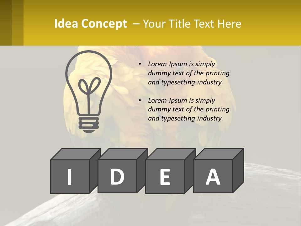 Two Yellow And Green Birds Sitting On Top Of A Tree Branch PowerPoint Template