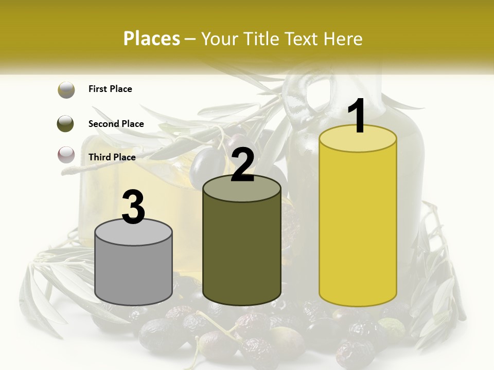 A Bottle Of Olive Oil Next To A Bunch Of Olives PowerPoint Template