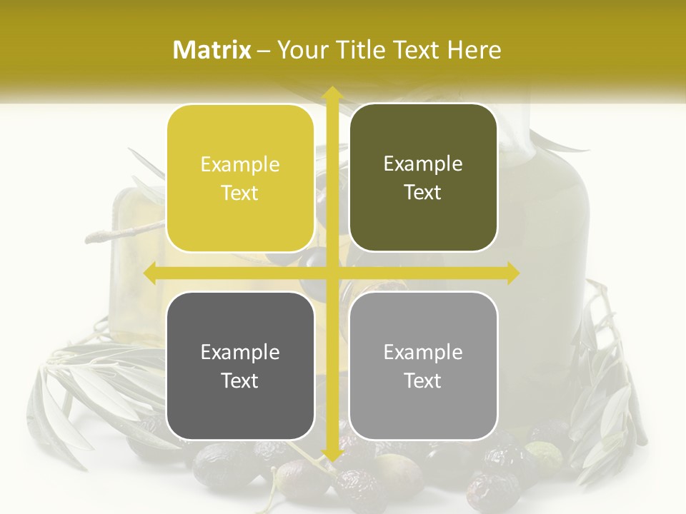 A Bottle Of Olive Oil Next To A Bunch Of Olives PowerPoint Template
