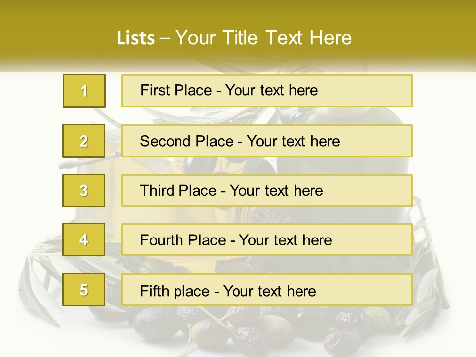 A Bottle Of Olive Oil Next To A Bunch Of Olives PowerPoint Template
