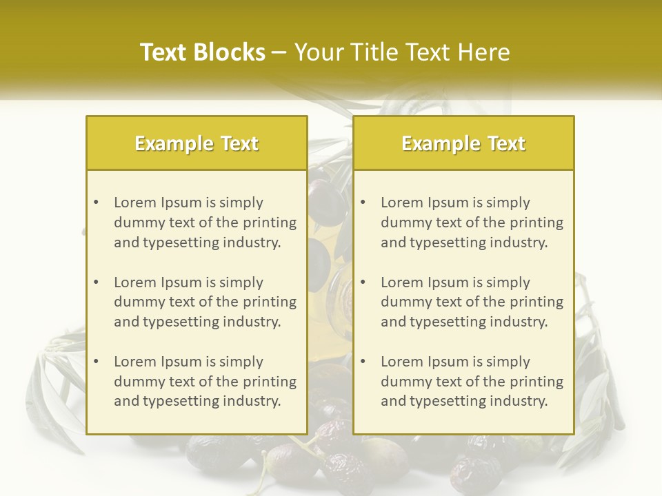 A Bottle Of Olive Oil Next To A Bunch Of Olives PowerPoint Template