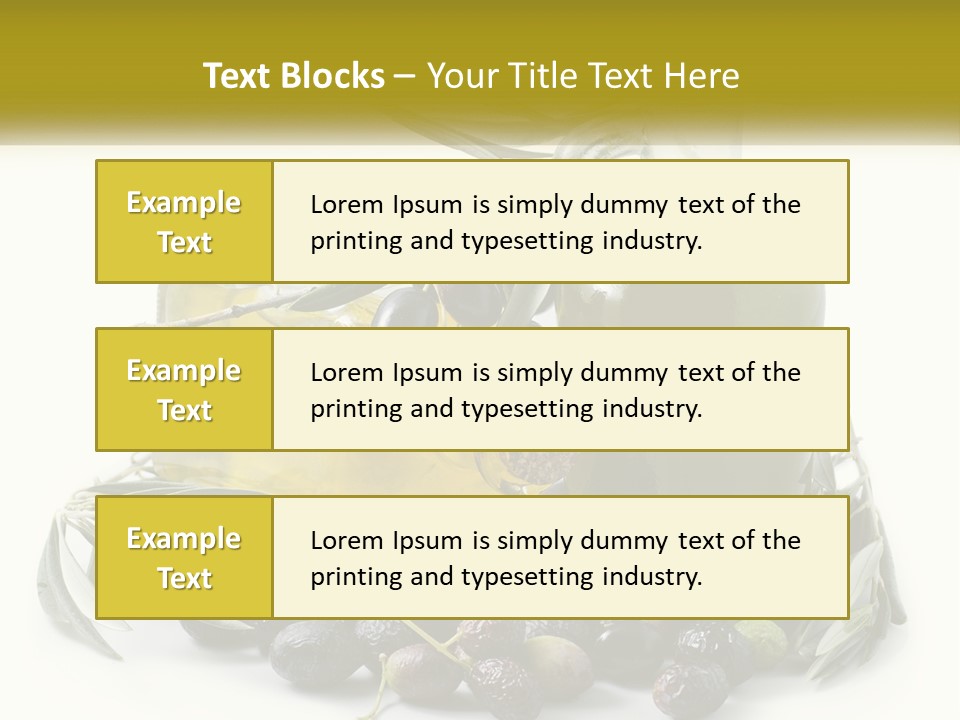 A Bottle Of Olive Oil Next To A Bunch Of Olives PowerPoint Template