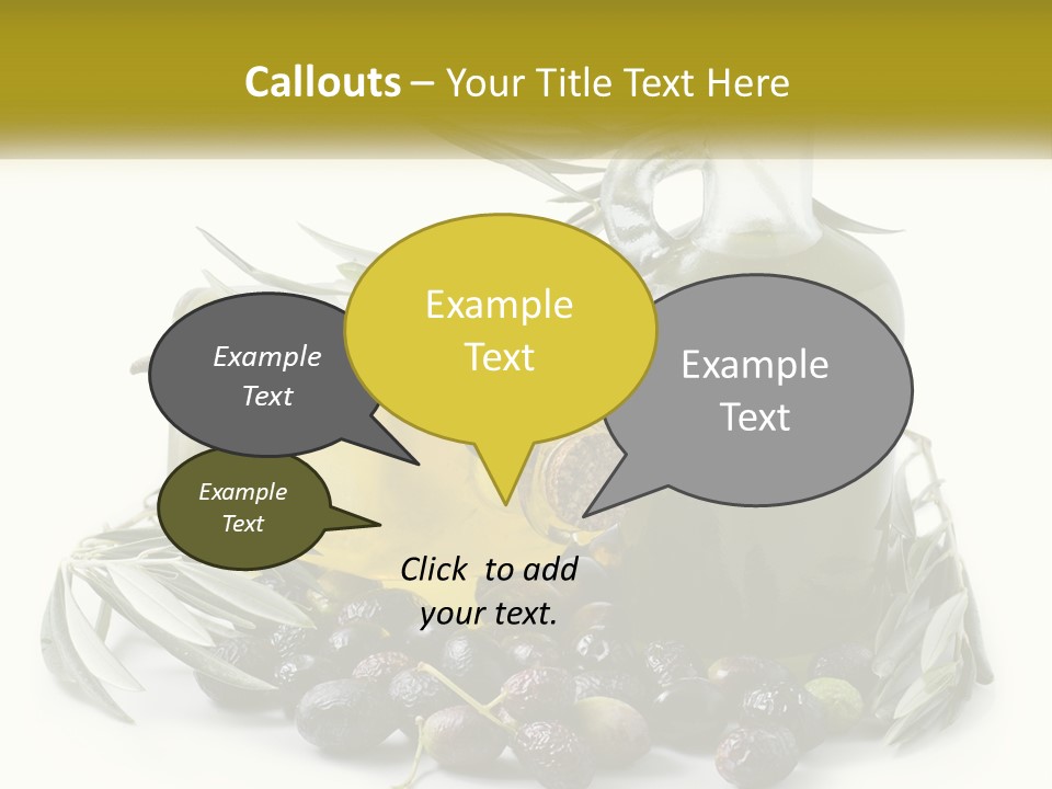 A Bottle Of Olive Oil Next To A Bunch Of Olives PowerPoint Template