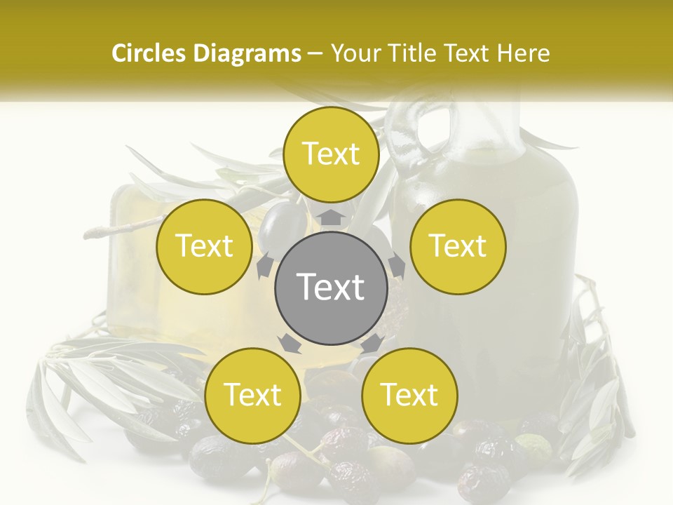 A Bottle Of Olive Oil Next To A Bunch Of Olives PowerPoint Template