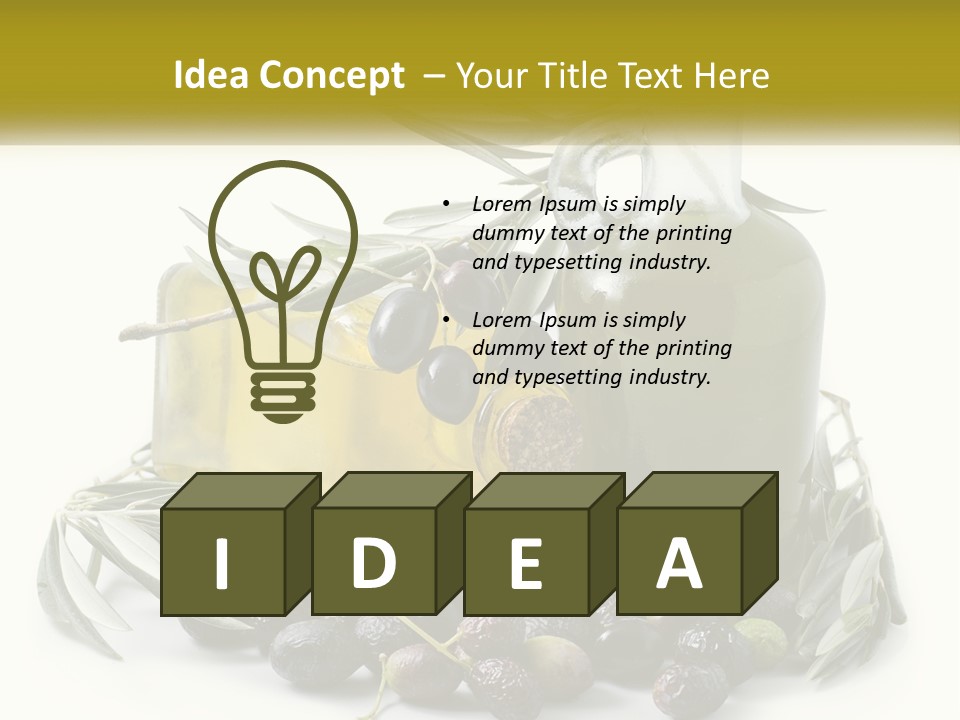 A Bottle Of Olive Oil Next To A Bunch Of Olives PowerPoint Template