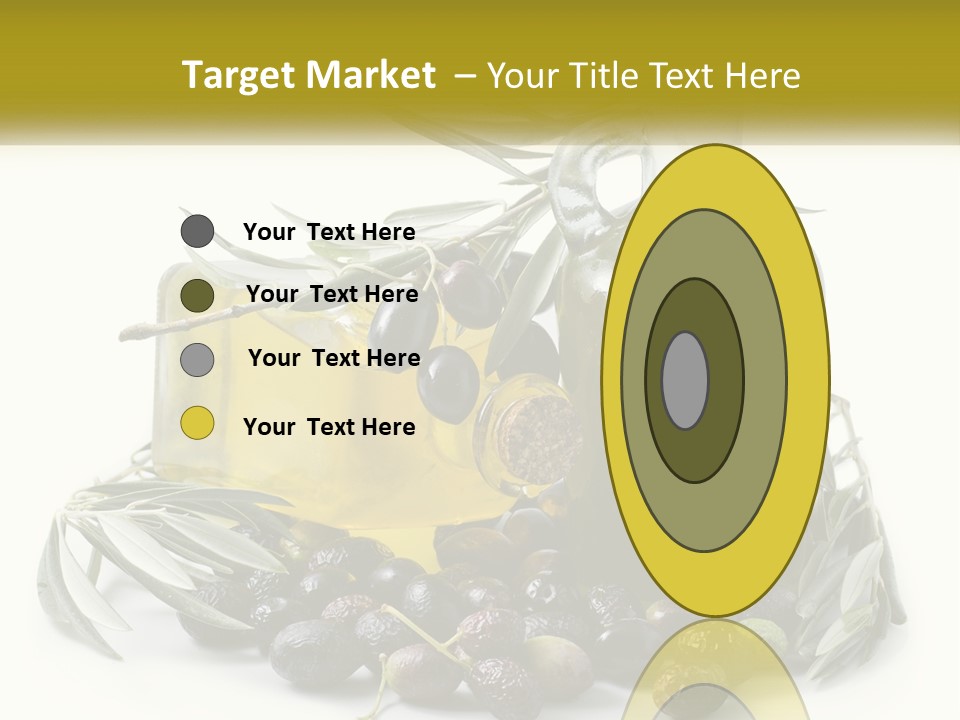 A Bottle Of Olive Oil Next To A Bunch Of Olives PowerPoint Template