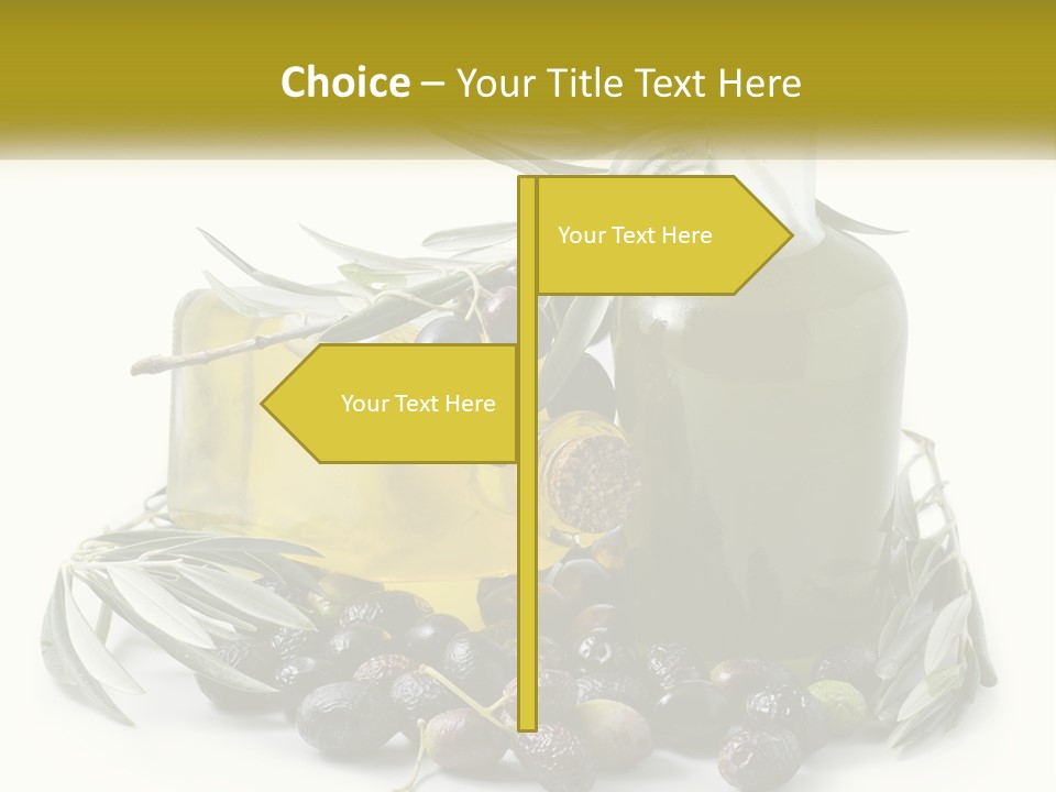 A Bottle Of Olive Oil Next To A Bunch Of Olives PowerPoint Template