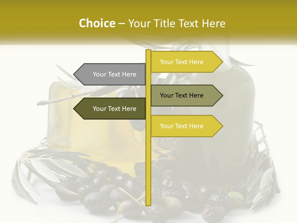 A Bottle Of Olive Oil Next To A Bunch Of Olives PowerPoint Template