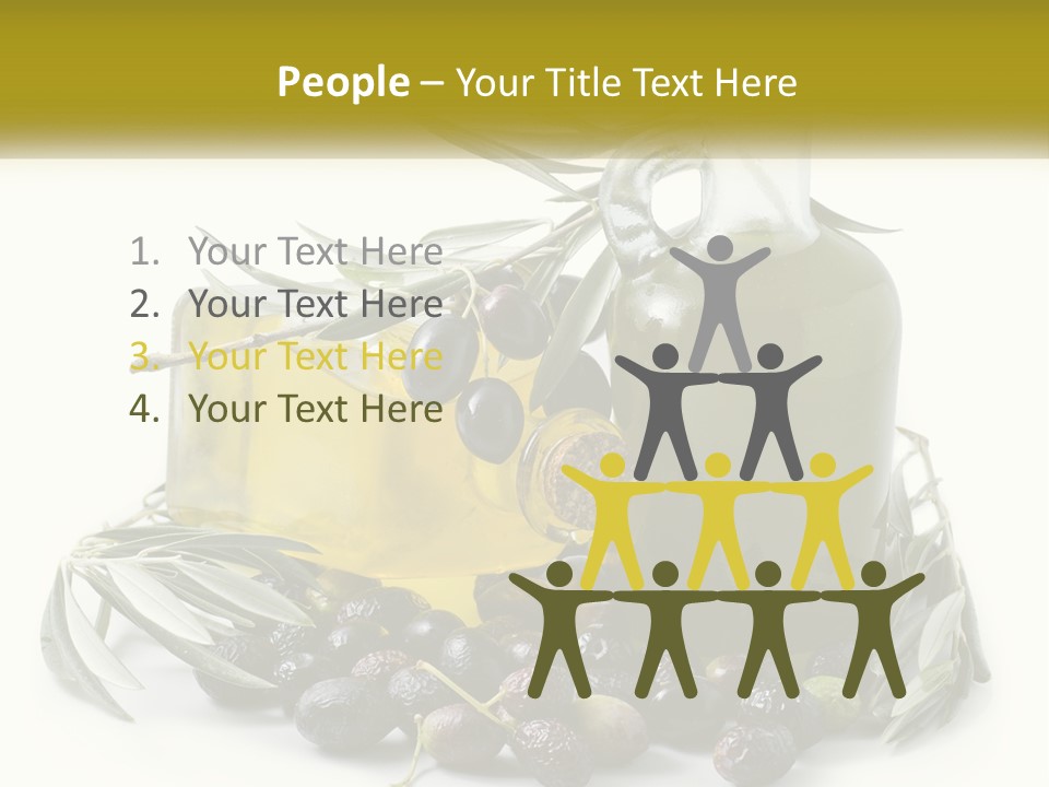 A Bottle Of Olive Oil Next To A Bunch Of Olives PowerPoint Template