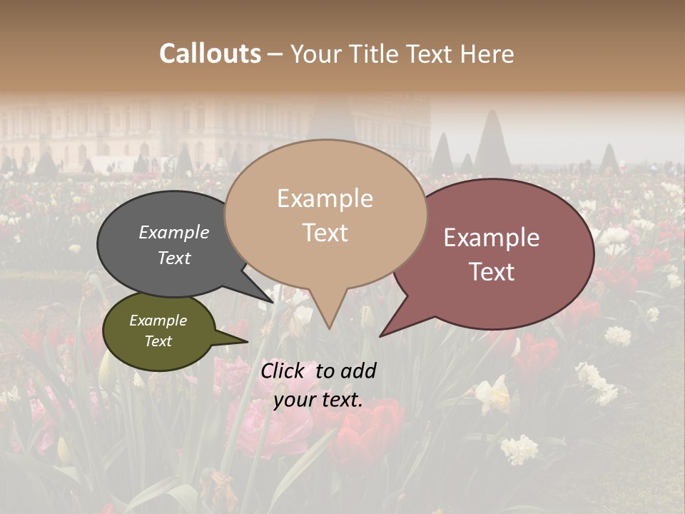 A Field Of Flowers With A Building In The Background PowerPoint Template