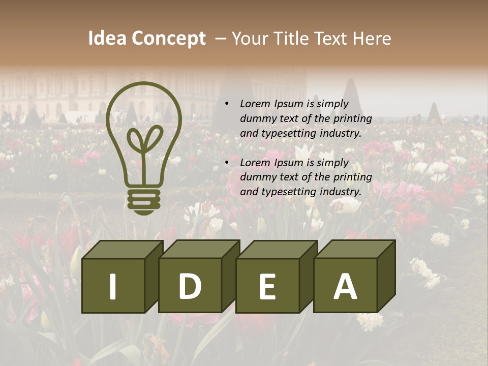 A Field Of Flowers With A Building In The Background PowerPoint Template