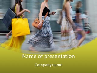 A Group Of Women Walking Down A Street Holding Shopping Bags PowerPoint Template