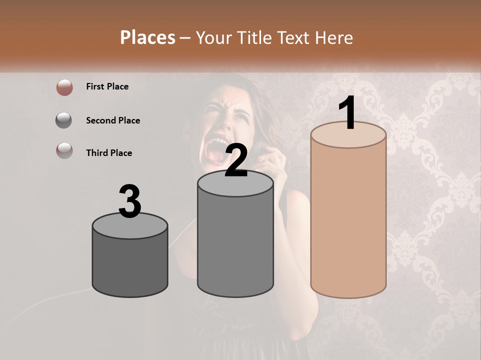 A Woman Talking On A Telephone With Her Mouth Open PowerPoint Template