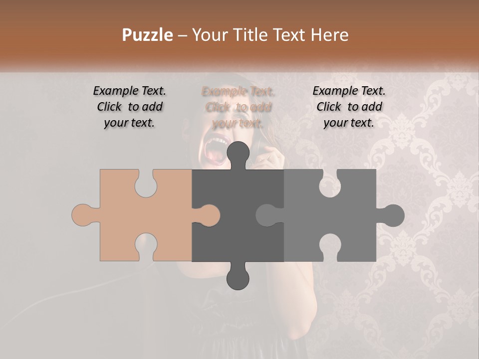 A Woman Talking On A Telephone With Her Mouth Open PowerPoint Template