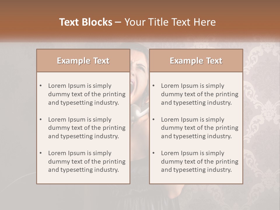 A Woman Talking On A Telephone With Her Mouth Open PowerPoint Template