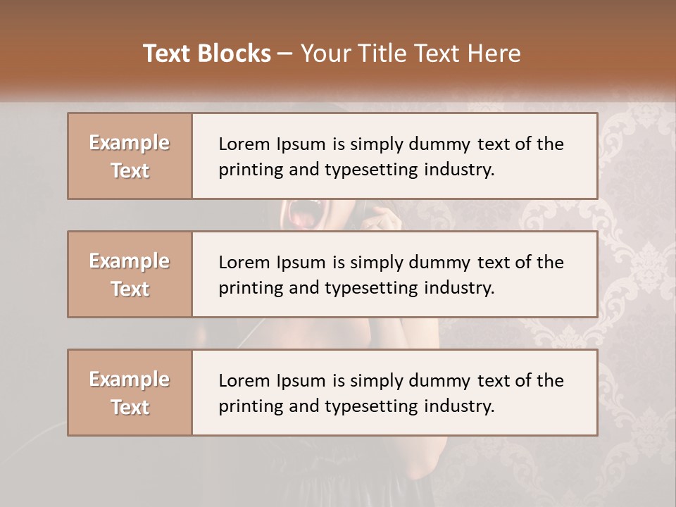 A Woman Talking On A Telephone With Her Mouth Open PowerPoint Template