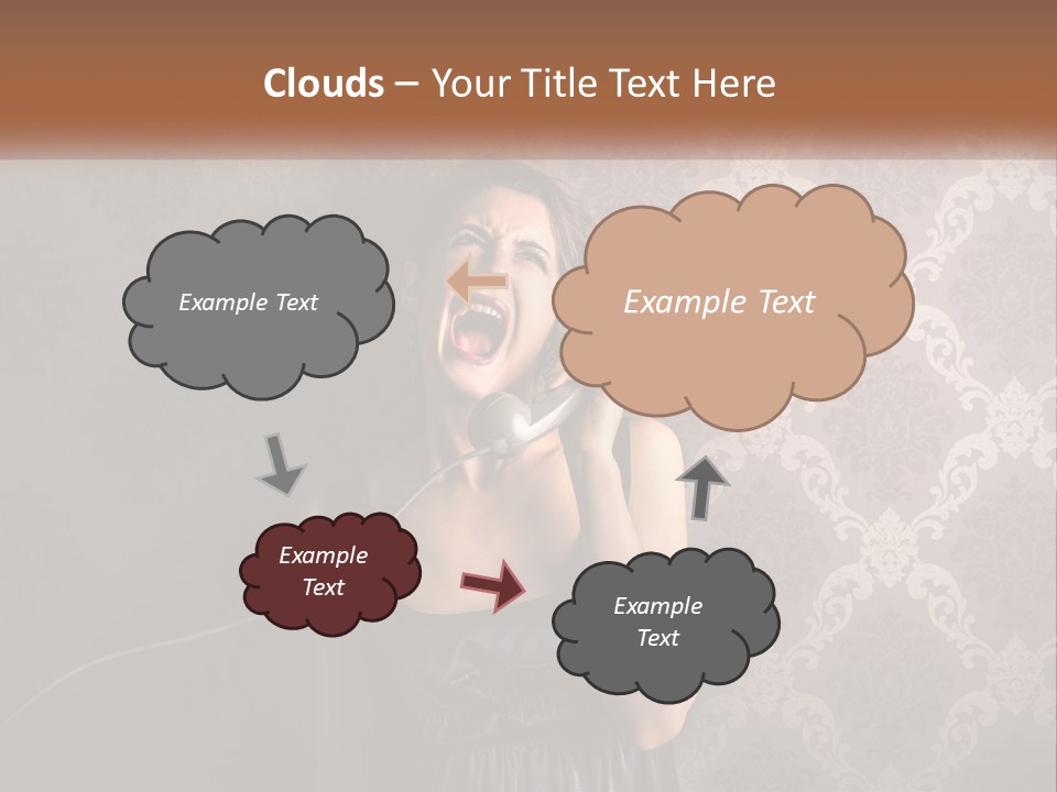A Woman Talking On A Telephone With Her Mouth Open PowerPoint Template