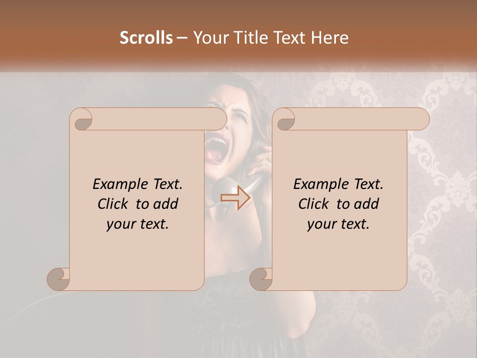 A Woman Talking On A Telephone With Her Mouth Open PowerPoint Template
