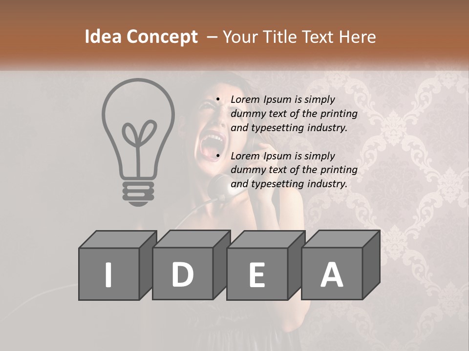 A Woman Talking On A Telephone With Her Mouth Open PowerPoint Template