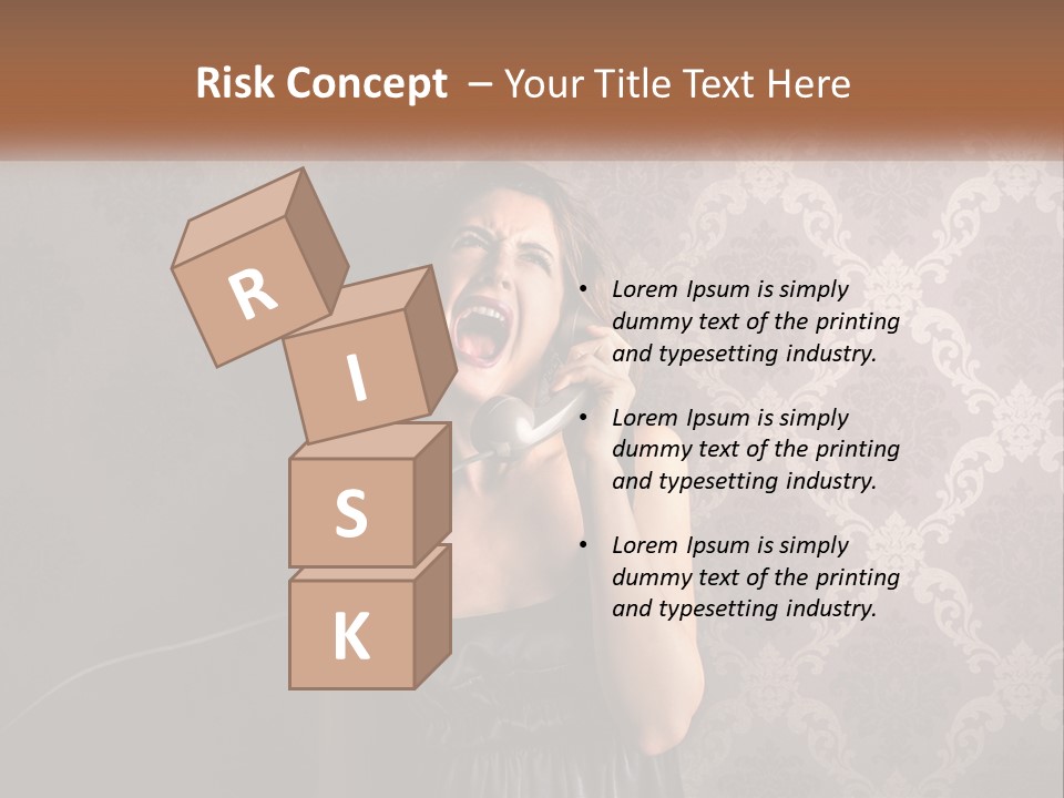 A Woman Talking On A Telephone With Her Mouth Open PowerPoint Template