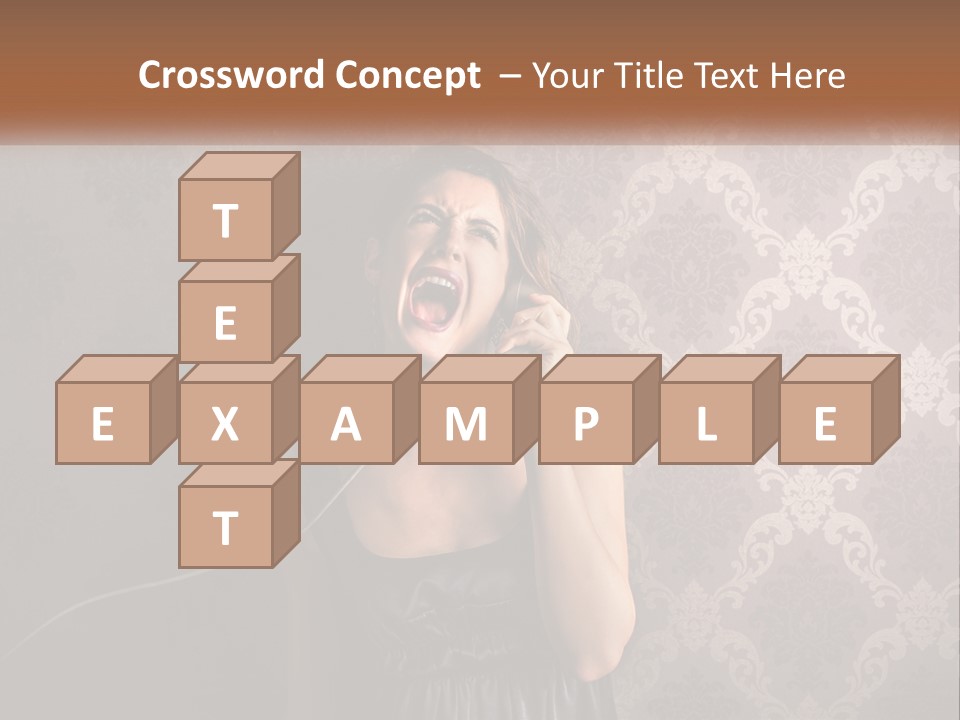 A Woman Talking On A Telephone With Her Mouth Open PowerPoint Template