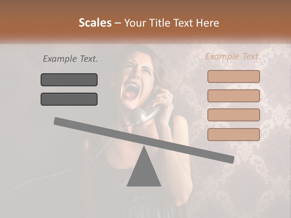A Woman Talking On A Telephone With Her Mouth Open PowerPoint Template