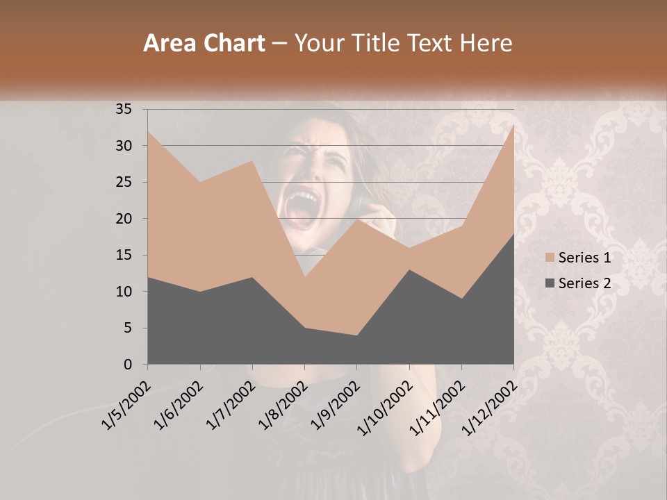 A Woman Talking On A Telephone With Her Mouth Open PowerPoint Template