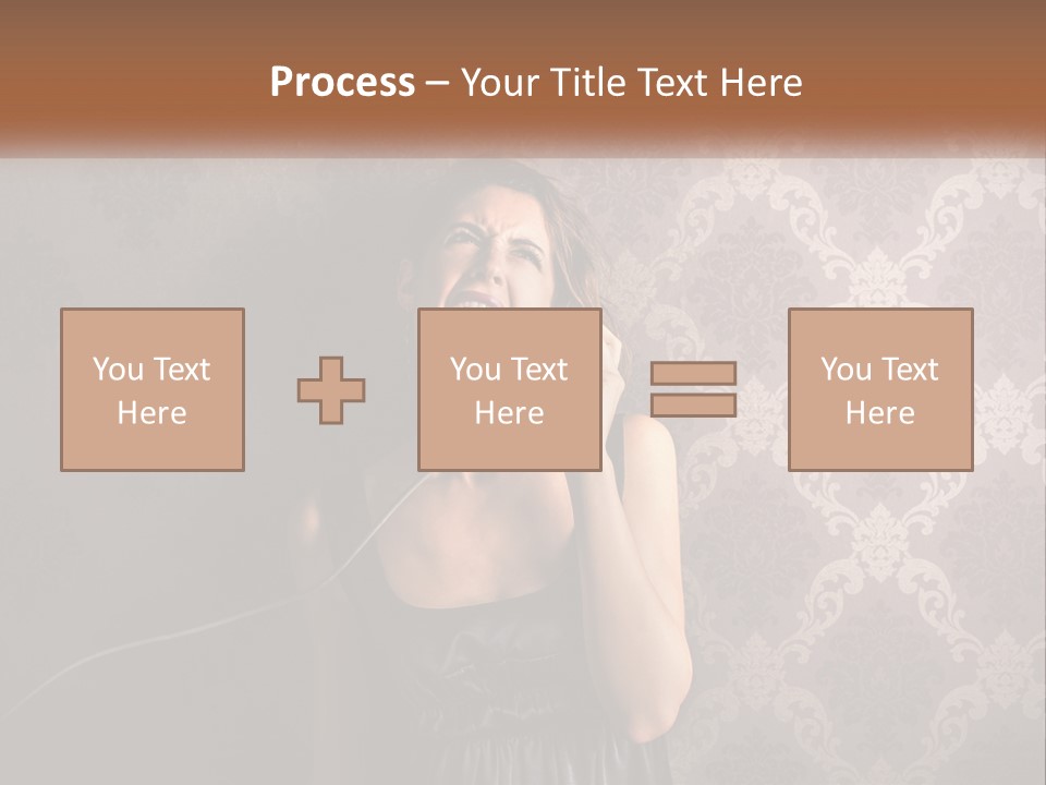 A Woman Talking On A Telephone With Her Mouth Open PowerPoint Template