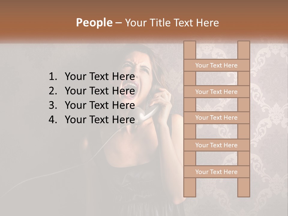A Woman Talking On A Telephone With Her Mouth Open PowerPoint Template