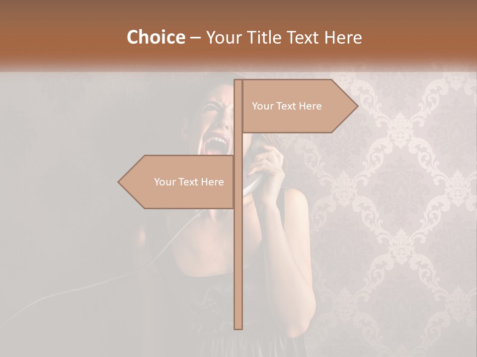 A Woman Talking On A Telephone With Her Mouth Open PowerPoint Template