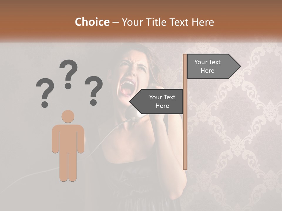 A Woman Talking On A Telephone With Her Mouth Open PowerPoint Template