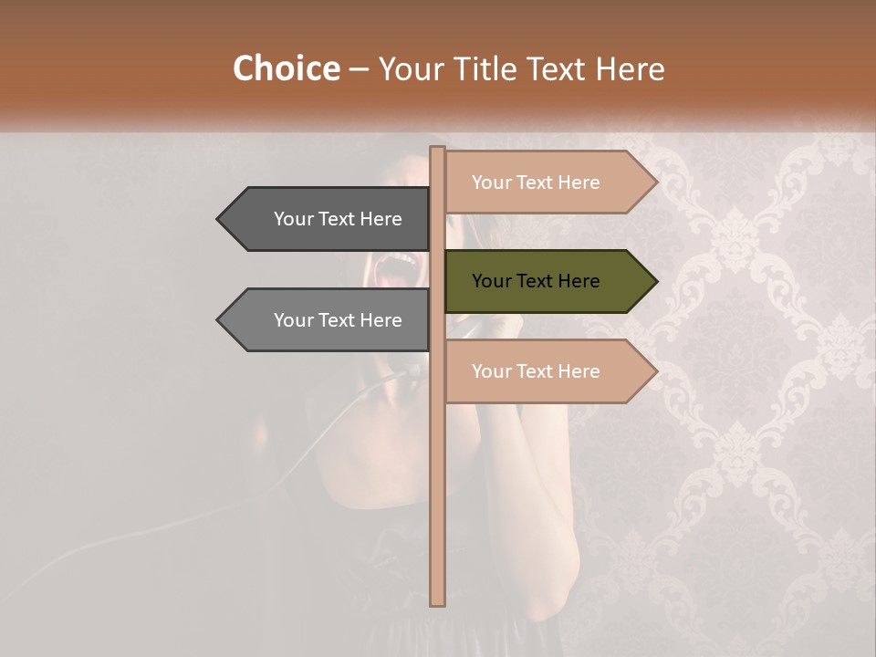 A Woman Talking On A Telephone With Her Mouth Open PowerPoint Template