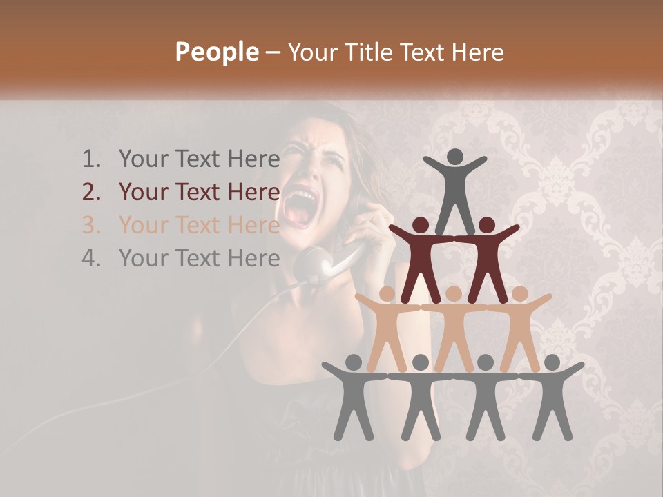 A Woman Talking On A Telephone With Her Mouth Open PowerPoint Template