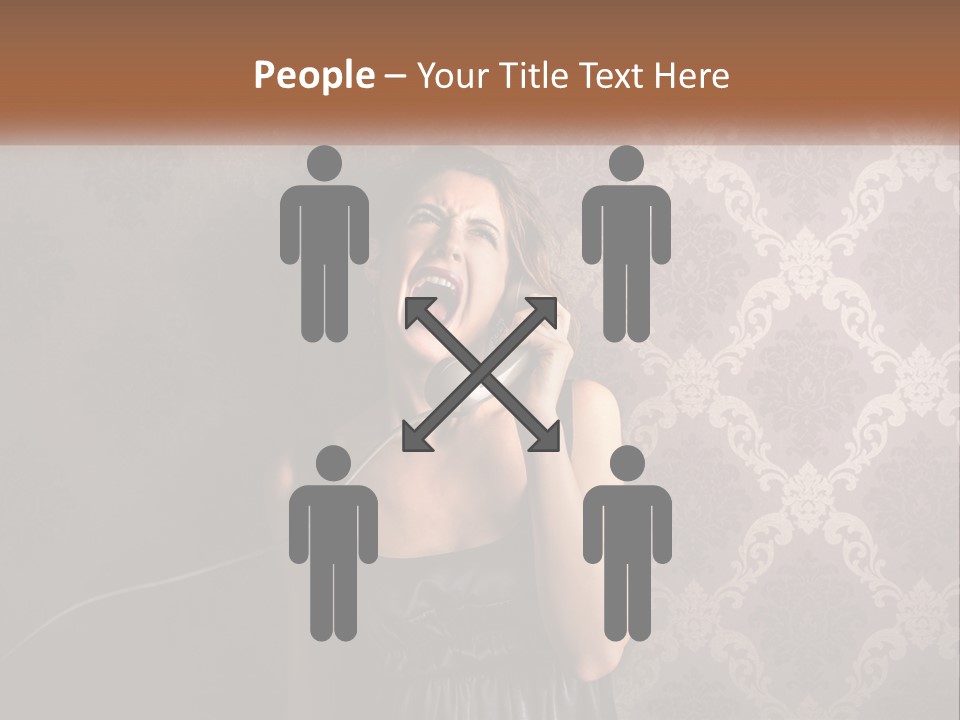 A Woman Talking On A Telephone With Her Mouth Open PowerPoint Template