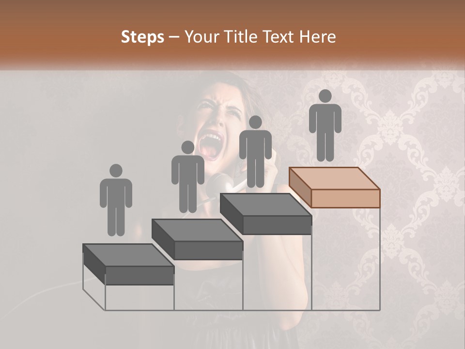 A Woman Talking On A Telephone With Her Mouth Open PowerPoint Template