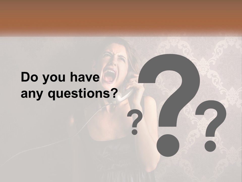 A Woman Talking On A Telephone With Her Mouth Open PowerPoint Template