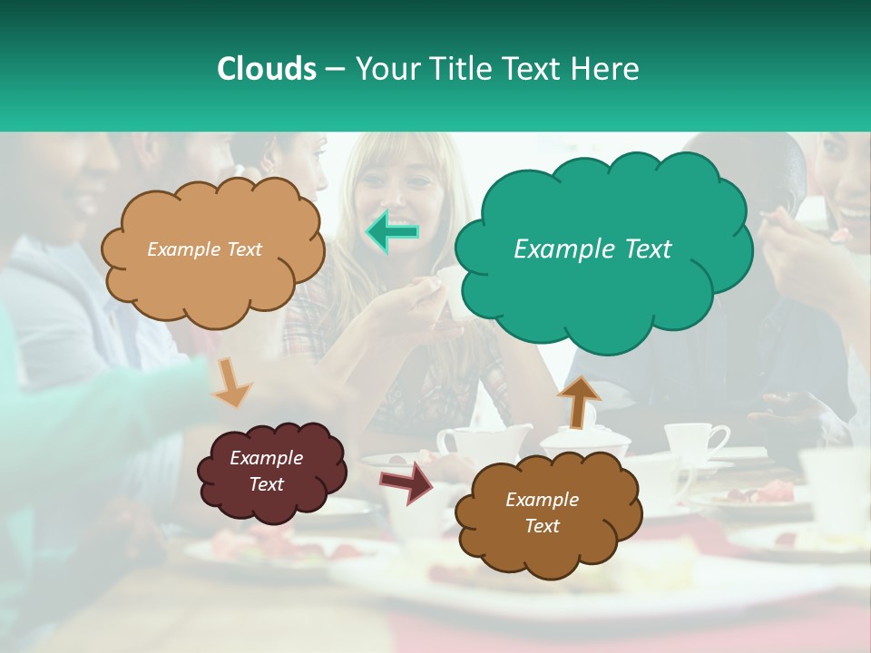 A Group Of People Sitting Around A Table Eating Food PowerPoint Template