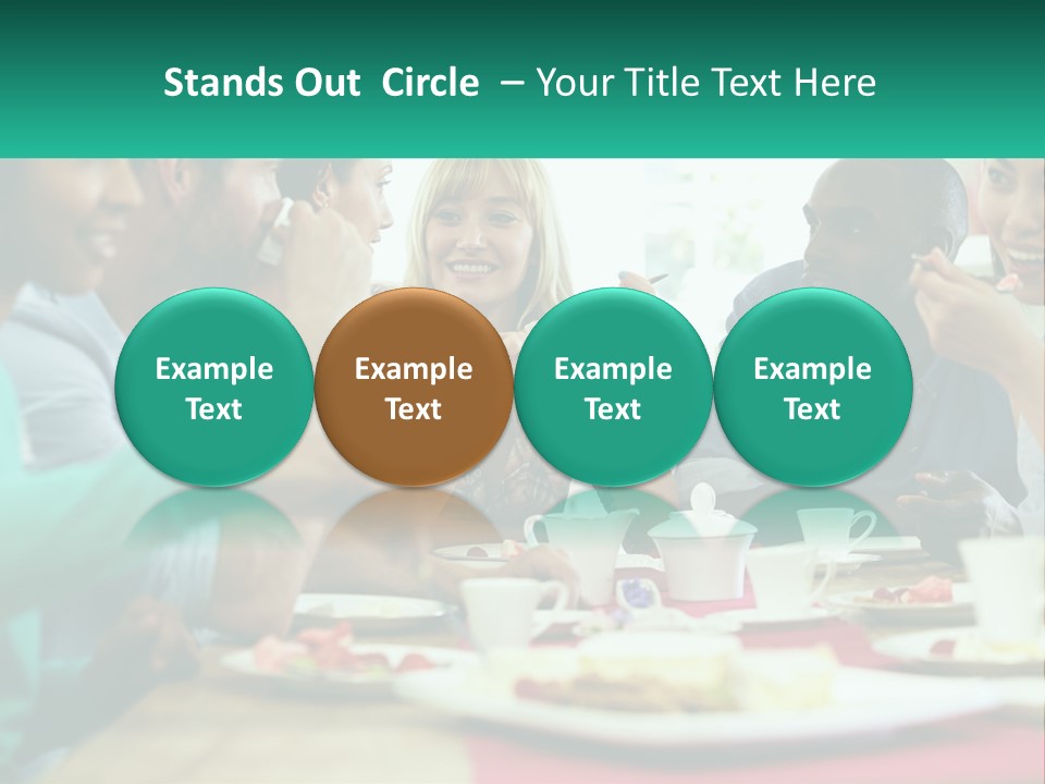 A Group Of People Sitting Around A Table Eating Food PowerPoint Template