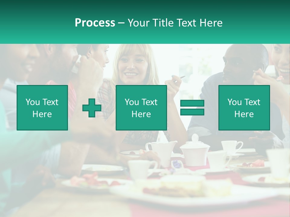 A Group Of People Sitting Around A Table Eating Food PowerPoint Template