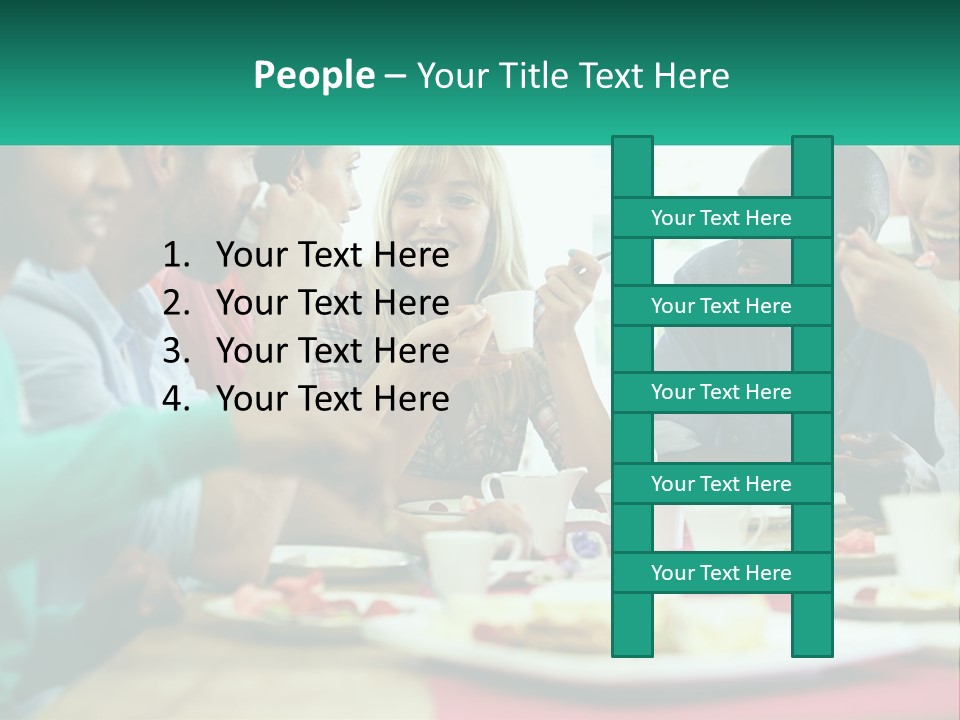 A Group Of People Sitting Around A Table Eating Food PowerPoint Template