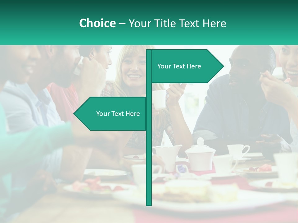 A Group Of People Sitting Around A Table Eating Food PowerPoint Template