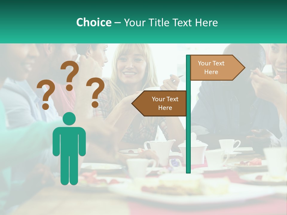 A Group Of People Sitting Around A Table Eating Food PowerPoint Template
