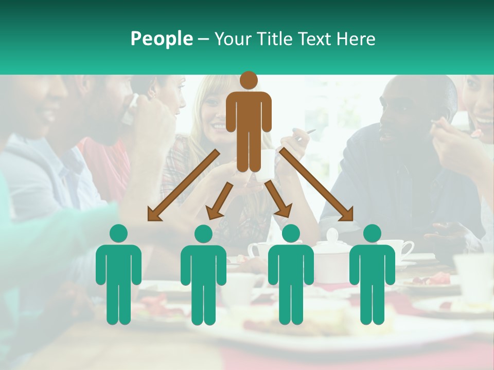 A Group Of People Sitting Around A Table Eating Food PowerPoint Template