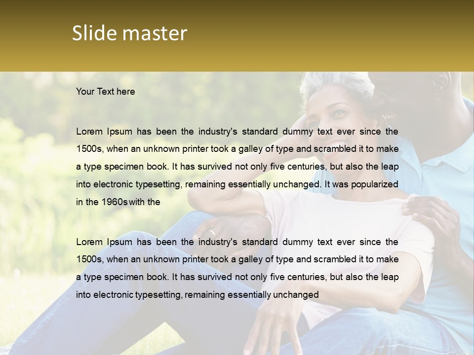 A Man And Woman Sitting On A Bench Together PowerPoint Template