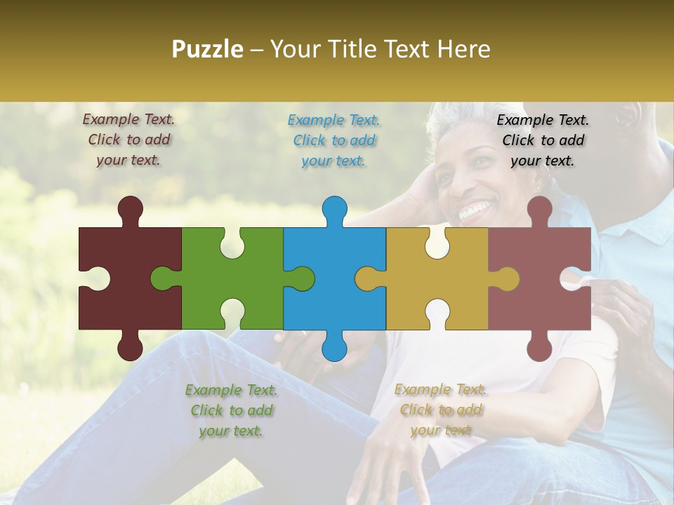 A Man And Woman Sitting On A Bench Together PowerPoint Template